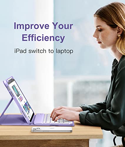 Image of Hamile for iPad 11th 10th Generation Case with Keyboard - 7 Colors Backlit Wireless Detachable Folio Keyboard Cover with Pencil Holder for iPad 11-inch A16 2025 10th Gen 10.9 Inch 2022 (Purple)