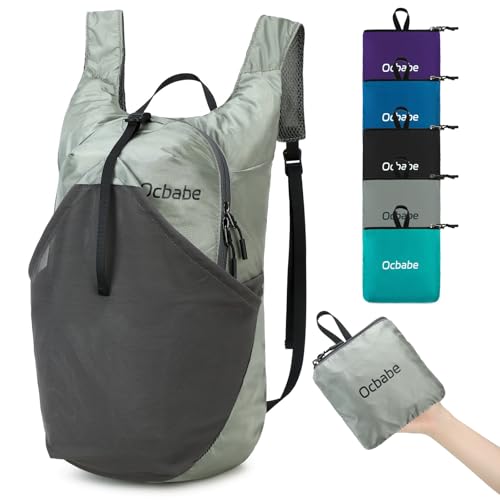 Ocbabe 15L Small Packable Lightweight Backpack Hiking Daypack Water Resistant Foldable Outdoor Camping Travel Bag for Women Men Grey