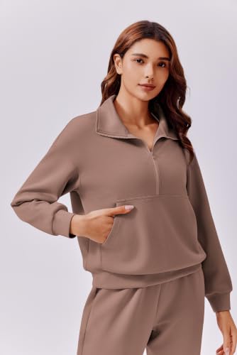 Image of PINSPARK 2 Piece Sets for Women Long Sleeve Half Zip Tracksuit Jogger Sets | 2026 Fall Travel Outfits Lounge Set, Lightweight Soft Air Layer Fabric, Kangaroo Pocket Sweatshirt, Drawstring Joggers Pants