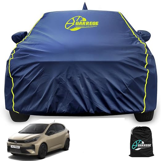 GARREGE® Waterproof Car Body Cover for Tata Altroz Back Long Anteena 100% All Weather Proof with Mirror & Antenna Packet & Full Bottom Elistic, Triple Stitching with 100% Nail Proof Cover Navy Blue