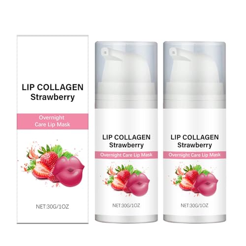 Lip Collagen Strawberry, Mascarilla de labios nutritiva de fresa para dormir - Aceites labiales para labios secos y agrietados,Cuidado labial vegano,Hidratar y potenciar el colágeno (2)