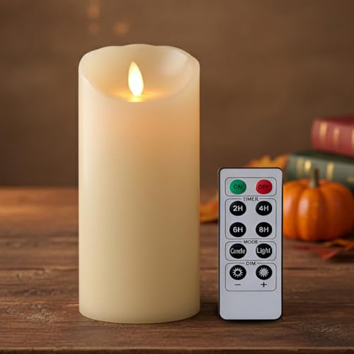 Image of LTETTES Flameless LED Pillar Candle | Real Wax | Flickering Flame | Battery Operated | Remote Control | 24H Timer | Home Decor | Festive Lighting | Gifts | 6 inchx3 inch | Pack of 1 (Ivory)