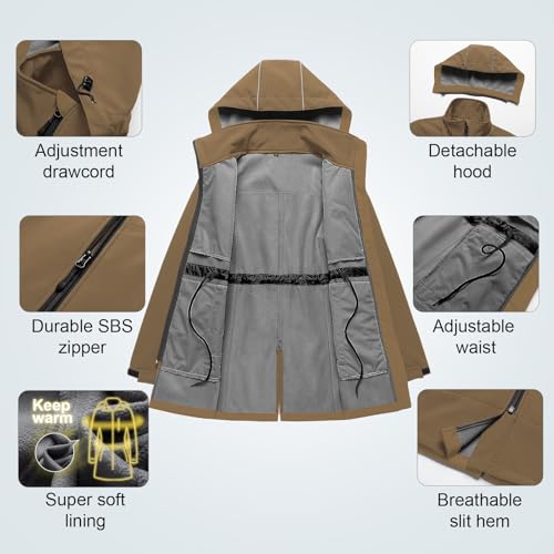 Image of CREATMO US Women's Lightweight Waterproof Long Softshell Tactical Jacket Fleece Lined Windbreaker