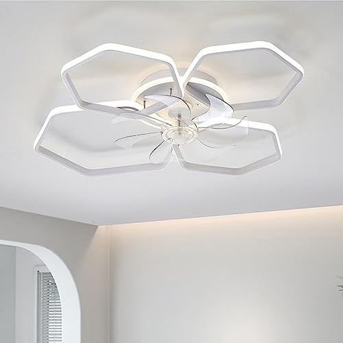 Ventiladores de Techo Modernos con Luces remotas para Invierno Verano - Ventilador Reversible de 3 velocidades, lámpara de Ventilador LED Regulable de 77 cm Geometría Iluminación Blanca y Negra para