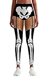 Loveternal Damen Leggings Skelett Knochen Druck Sport Lang Elegant Yoga Hosen Blickdicht High Waist Frauen Laufhose Fitnesshose Trainingshose Sportleggins Streetwear L