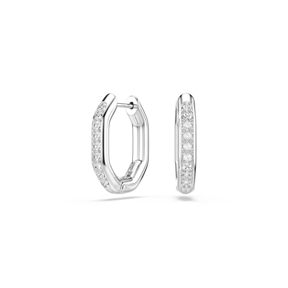 Swarovski Dextera Small Octagon Hoop Earrings, Clear Round-Cut Crystals in a Rhodium-Finished Setting, Part of the Swarovski Dextera Collection