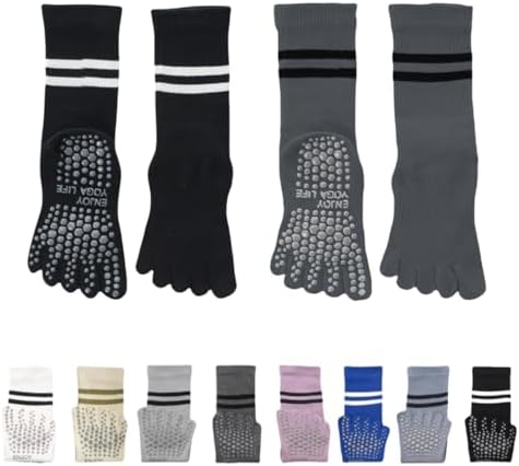 （12:30時点） [UPBEATLIFE] ピラティス 靴下 ヨガソックス ピラティスソックス 5本指ソックス レディース 滑り止め靴下 ロング 保温 吸湿性 通気性 速乾 汗対策 ピラティス ヨガ ダンス スポーツ オールシーズン対応 男女兼用（Aタイプ・2足セット・ブラック+ダークグレー）