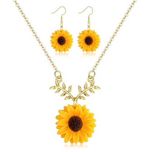PPGGOPP Joyas Girasol para Mujer - Collar y Pendientes Colgante