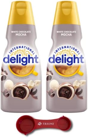White Chocolate Mocha Bundle Contains Two (2) 32 fl oz of International Delight Coffee Creamer Liquid, White Chocolate Mocha Coffee Creamer Along With a Custom TRIONI Measuring Spoon!