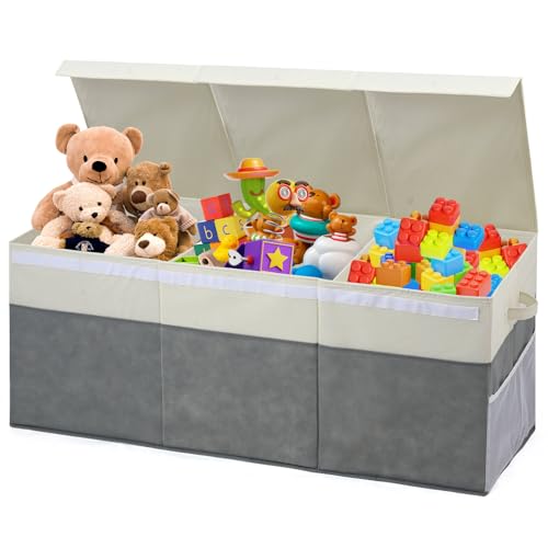 FIIOEOY Extra Large Toy Box with Lids, Collapsible Toy Storage Organizer with Divider for Kids, Sturdy Toy Chest for Bedroom, Nursery, Living Room, Playroom, 40