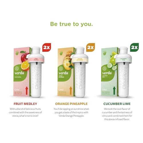 Cirkul Verda Flavor Cartridge Variety Pack with B vitamins, Antioxidants, and Stevia, 6-Pack (2 Orange Pineapple, 2 Fruit Medley, 2 Cucumber Lime)