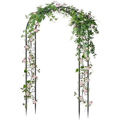 Garden Arch Arbor, 7FT Wedding Arch Stand, Steel Frame Arch for Wedding Ceremony, Garden Arch Trellis for Climbing Plants Outdoor, Decorations Pergola for Garden, Black