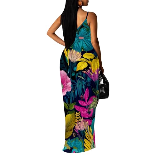 Image of SUZONANA Women's Plus Size Summer Dresses Spaghetti Print Maxi Dresses Long Loose Sundresses