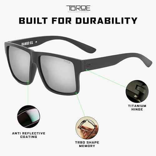 Image of TOROE Eyewear Matte Black RANGE XL Frame Sunglasses Light Weight TR90 Frame, Polarized Polycarbonate Lens