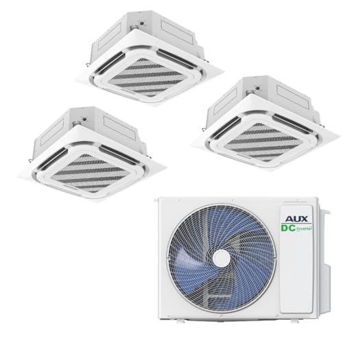 Juego de aire acondicionado AUX con 3 unidades de 12000 BTU (5,3 kW cada uno) y 36000 BTU (10,5 kW) unidad exterior R32, color blanco