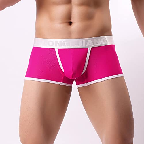 TOWMUS Mens Underwear Boxer Briefs Men\'s Patchwork Low Rise Waistband Pouch Boxer Briefs Bicycle Shorts Underpants Trunks Hot Pink - Thumbnail 4
