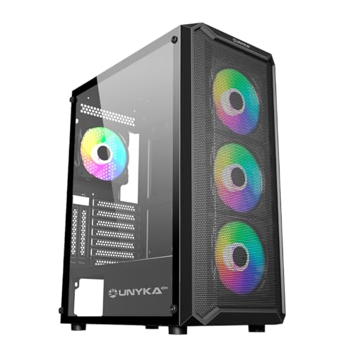 UNYKAch Caja de Ordenador ATX Armor 3GEN Black con Un Puerto USB Tipo C 3.1 y Dos 3.0, Cristal Templado Lateral y Cuatro Ventiladores ARGB 120 mm