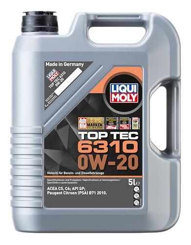 LIQUI MOLY Top Tec 6310 0W-20 | 5 L | Synthesetechnologie Motoröl | Art.-Nr.: 21876, farblos
