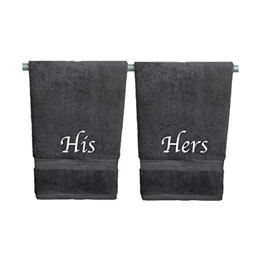 Liberty21 His and Hers Embroidered Hand Towels for Bathroom, Kitchen or Spa. This Set Includes 2 Hand Towels. His and Hers Gifts. 100% Cotton. Gifts for Couples. (Dark Grey)