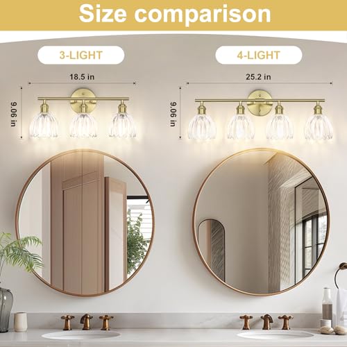 Image of Vintage Bathroom Light fixtures, Gold Vanity Lights, ETL Certified | 18.5 in, Clear Tulip Glass Shade, Hardwired Bathroom Vanity Light, E26 Socket, Bulbs Not Included