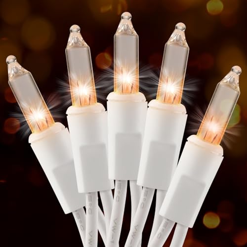 Christmas Lights Clear White 50 Count, 13ft Incandescent Mini String Lights Plug in Warm White with White Wire for Mantle Christmas Tree Indoor Outdoor Xmas Wedding Party Decorations