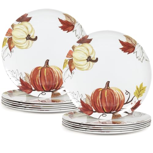 12pcs Melamine Pumpkin Dinner Plates 10 Inch Fall Dishes for Thanksgiving