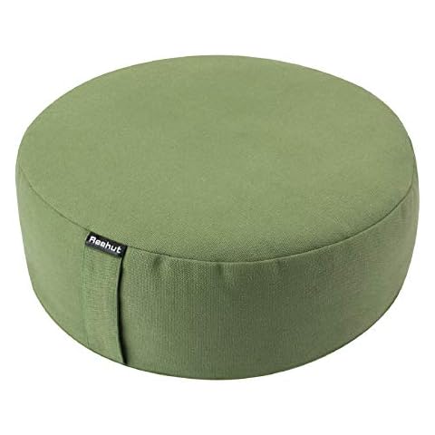 REEHUT Zafu Yoga Meditation Pillow Cushion Filled with Buckwheat - Removable washable cover Round Organic Cotton Bolster (Green) Cover