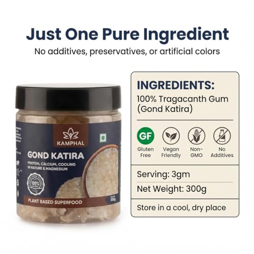 Image of Kamphal Gond Katira Pure 300g | Premium Handpicked Almond Gum (Badam Pisin) | Raw, Unbleached & Therapeutic-Grade | Natural Ayurvedic Coolant for Gut, Skin & Hormonal Harmony