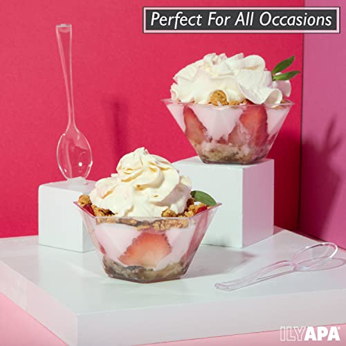 Ilyapa 100 Pack 4 Oz Mini Dessert Cups With Spoons - Mini Plastic Shooter Cups, Dessert Shot Glasses With Spoons For Chocolate Desserts, Appetizers, Samplers, Dessert Shot Glasses & More #TOP3