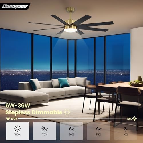 Image of 60 Inch Ceiling Fans with Lights and Remote, Dual Color 6 Blades, Bedroom Living Room Office Library Cafe Outdoor Industrial, 3CCT Dimmable, 6 Speed Reversible Quiet DC Motor, Gold /Wood Grain