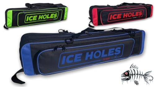 ICE Fishing Rod Tackle Bag - Fishbone Gear Ice Holes Soft Sided Traveling Case Box Water Proof Bottom Multi Use Storage tungsten Jig Rod and Reel Combo Tip Up Gloves (Blue)