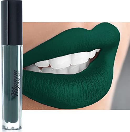 Mynena Dark Green Liquid Lipstick Long Lasting Kissproof Waterproof Lightweight Smudge Proof Matte Color Stay Lip Stain Talc-Free and Paraben-Free