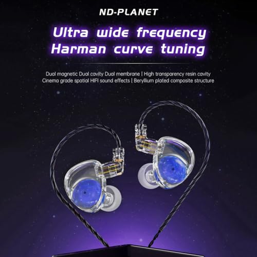 Image of ND Planet in-Ear Monitor, 12mm Dynamic Driver Beryllium-Plated Wired IEM with Type-C, Harman Curve Tuning, 0.78mm 2Pin Gold-Plated Connector, Earphone with Mic, Detachable 4-Core OFC Cable