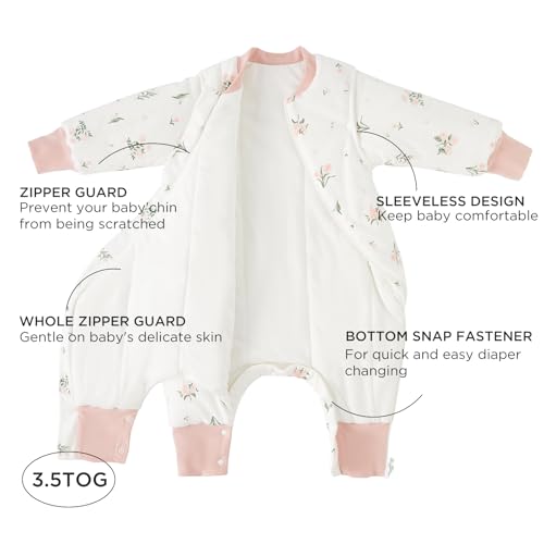 Image of Duomiaomiao 3.5 TOG Toddler Sleep Bag 6-12 Months 100% Cotton Winter Side Open Zipper Baby Sleep Sack with Feet, Warm Toddler Wearable Blanket