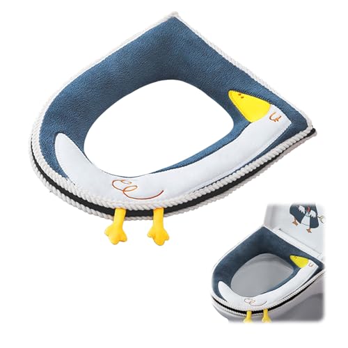THXFUNAREA Funda Tapa WC, Toilet Seat Cover, Suave cojín para Inodoro de baño, Calentador Universal con Cremallera, Impermeable, de PU Cuero, para el hogar, con asa, Lavable, Azul