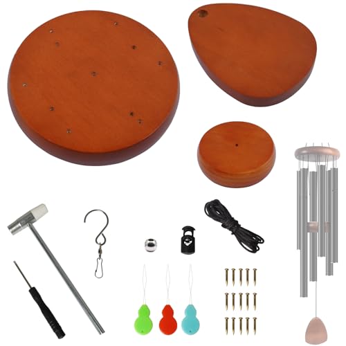 Wind Chime Replacement Parts, 28 PCS Windchime Repair Kit Including Round Top, Clapper, Wind Catcher, 19.6FT Nylon Cord, DIY Wind Chime Supplies (Light Brown, 3.15