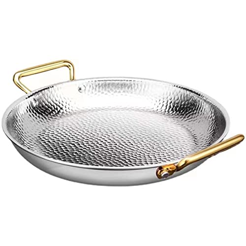 JYBNBBE Paellera española de Doble asa, Acero Inoxidable 304, Antiadherente, sin Revestimiento, Ideal para cocinar en casa, Restaurante o Camping,Silver-34cm