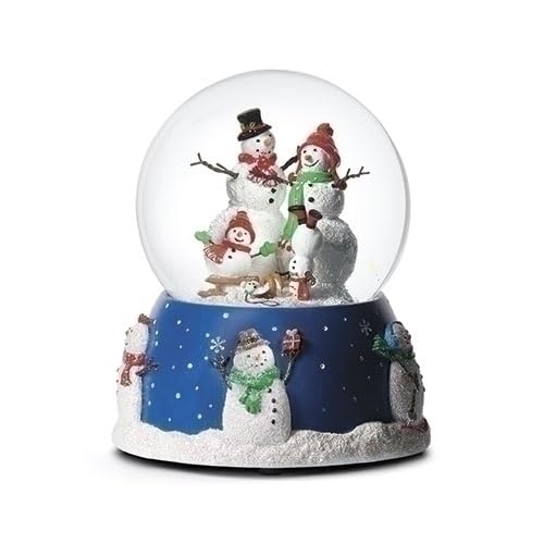 Roman, 5.5" H 100mm Musical Snowman Family Glitterdome, Tabletop Christmas Decoration, Winter Wonderland