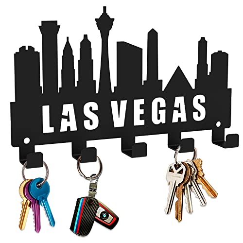decorelax Schlüsselhaken für die Wand - Edelstahl Wandmontage Schlüsselhalter - Schwarz Metall Schlüsselbrett mit 5 Haken für Eingangsbereich, Flur, Büro, Bauernhaus Dekor (San Francisco) (Las Vegas) Cover