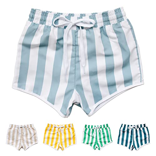 Sisterly Market - Toddler Swim Shorts, Kids/Baby Swimsuit Swimsuit with Stretchy Spandex Liner and Breathable Outer Microfiber Fabric, Ages 3 to 4 Years, Light Blue Stripes