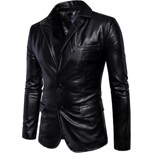 JEShifangjiusu Men's Lapel Faux Leather Blazer Business Casual Pu Blazers Jacket Stylish Soft Moto Sport Coat2