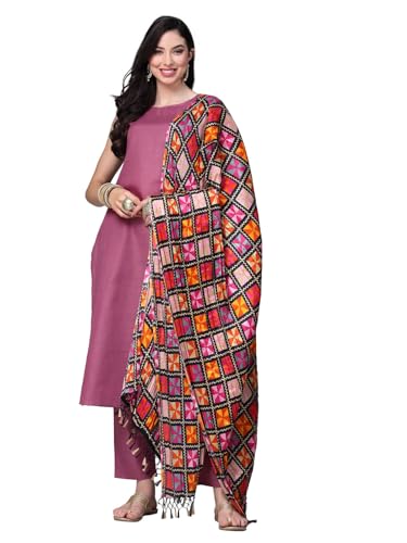 Image of Stylum Women's Solid Cotton Blend Straight Kurta Pant Dupatta Set