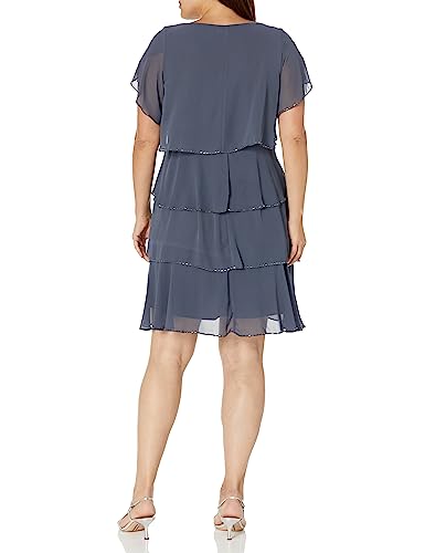 Image of S.L. Fashions Womens Plus Size Capelet Tier Dress with Beaded Detail