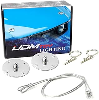 iJDMTOY Set of Classic Design 2.5-Inch Chrome Billet Aluminum Hood Pin Appearance Kit w/Cable Compatible With Any Car, Truck, SUV, etc
