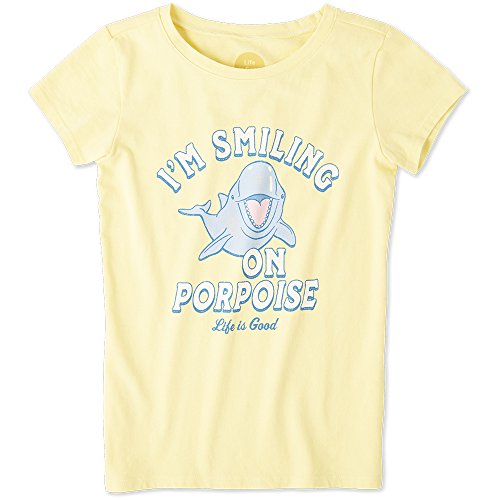 Life is Good Girls Crusher Graphic T-Shirts Collection,Smiling,Happy Yellow,Large