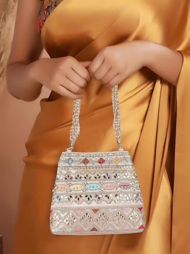 Image of PLANX Velvet SilK Stylish Embroidery Unique Design Traditional Ethnic Wedding Party Handheld Potli For Women | Potli Bag
