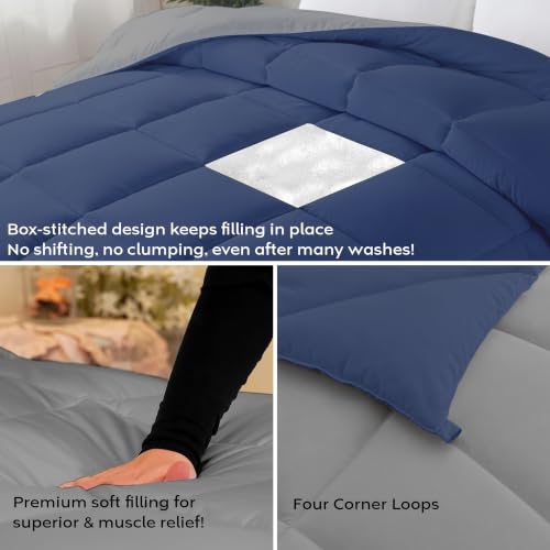 Image of AYKA Reversible Comforter 220 GSM Microfiber Reversible AC Comforter /Blanket for Winter /Quilt /Dohar /Duvets for King Size Blanket /Comforter Double Bed (Navyblue & Grey, 60 * 90 inch)