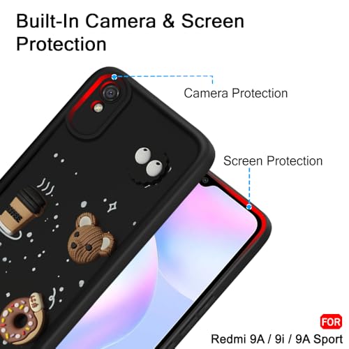 Image of TheGiftKart Back Cover Case for Redmi 9A / Redmi 9A Sport /Redmi 9i / Redmi 9i Sport | Cute Fun Cartoon 3D Bear Coffee Case | Full Camera Protection | Shockproof Back Cover Case (Silicone, Black)