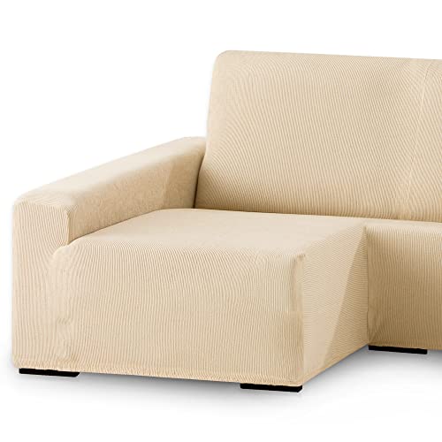 Eiffel Textile - Funda Sofa Chaise Longue Brazo Largo Izquierdo. Funda para Sofa Chaise Longue Elástica. Protector Cubre Sofa Ajustables. Color Beige. Rústica Largo Izquierda (240-280 cm)