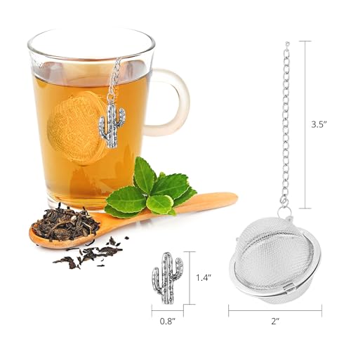 Supreme Housewares Cactus Tea Ball Infuser, 2 Inch Mesh Tea Strainer, 18/8 Stainless Steel with Zinc Alloy Cactus Charm for Loose Leaf Tea, Silver - Thumbnail 4